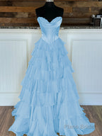 Yellow Strapless A-Line Ruffle Long Prom Dress With Split