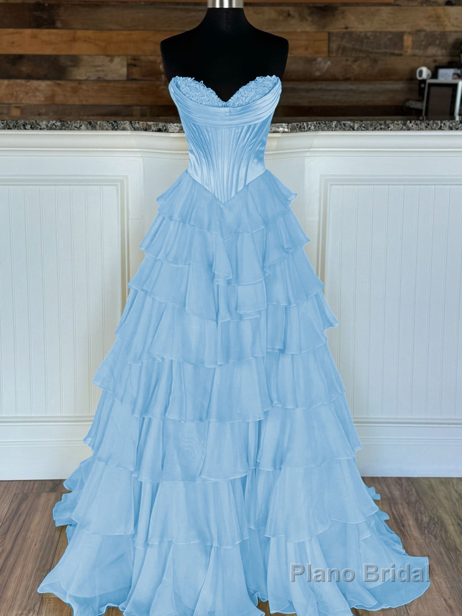 Yellow Strapless A-Line Ruffle Long Prom Dress With Split