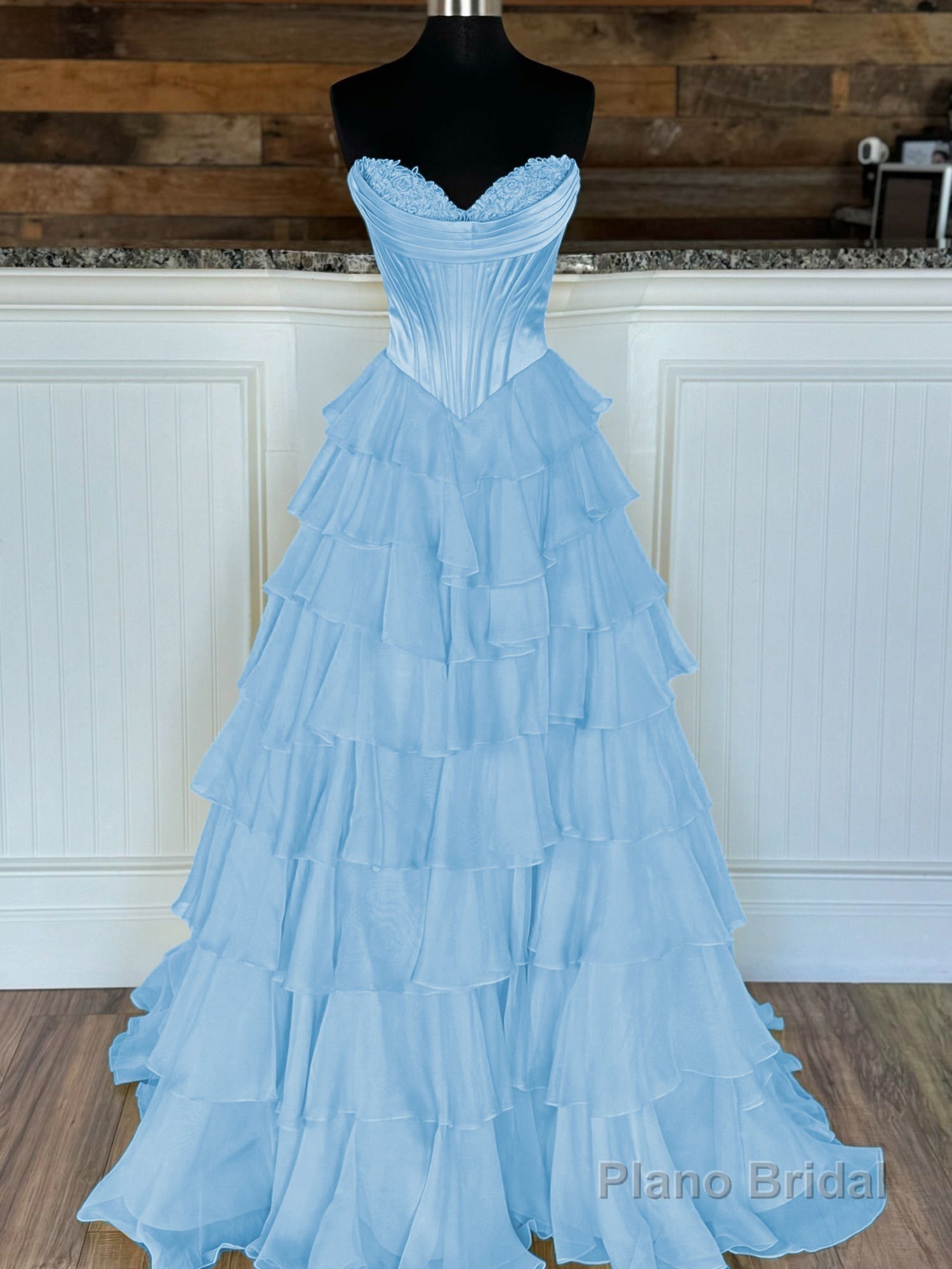 Yellow Strapless A-Line Ruffle Long Prom Dress With Split