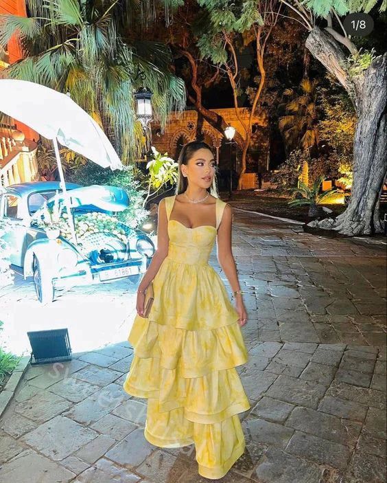 Yellow Sweetheart Sleeveless Ruffle Floor Length Formal Prom Dresses Birthday Outfits Secondary image