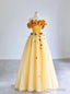 Yellow Tulle Applique Off the Shoulder Prom Dress