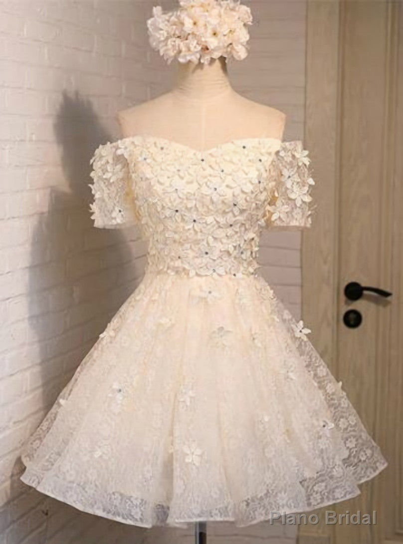 Yellow Tulle Appliques Off The Shoulder Homecoming Dress Main image