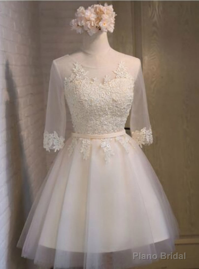 Yellow Tulle Lace 3/4 Sleeve Homecoming Dress Main image