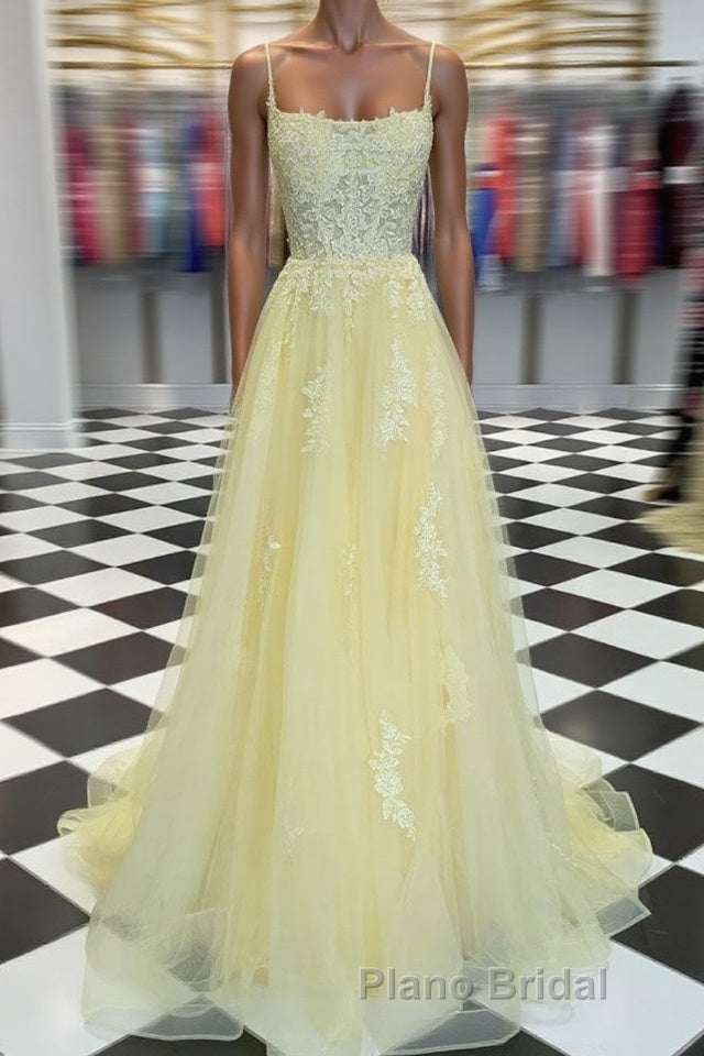 Yellow tulle lace long Formal Prom dress yellow lace formal dress Main image