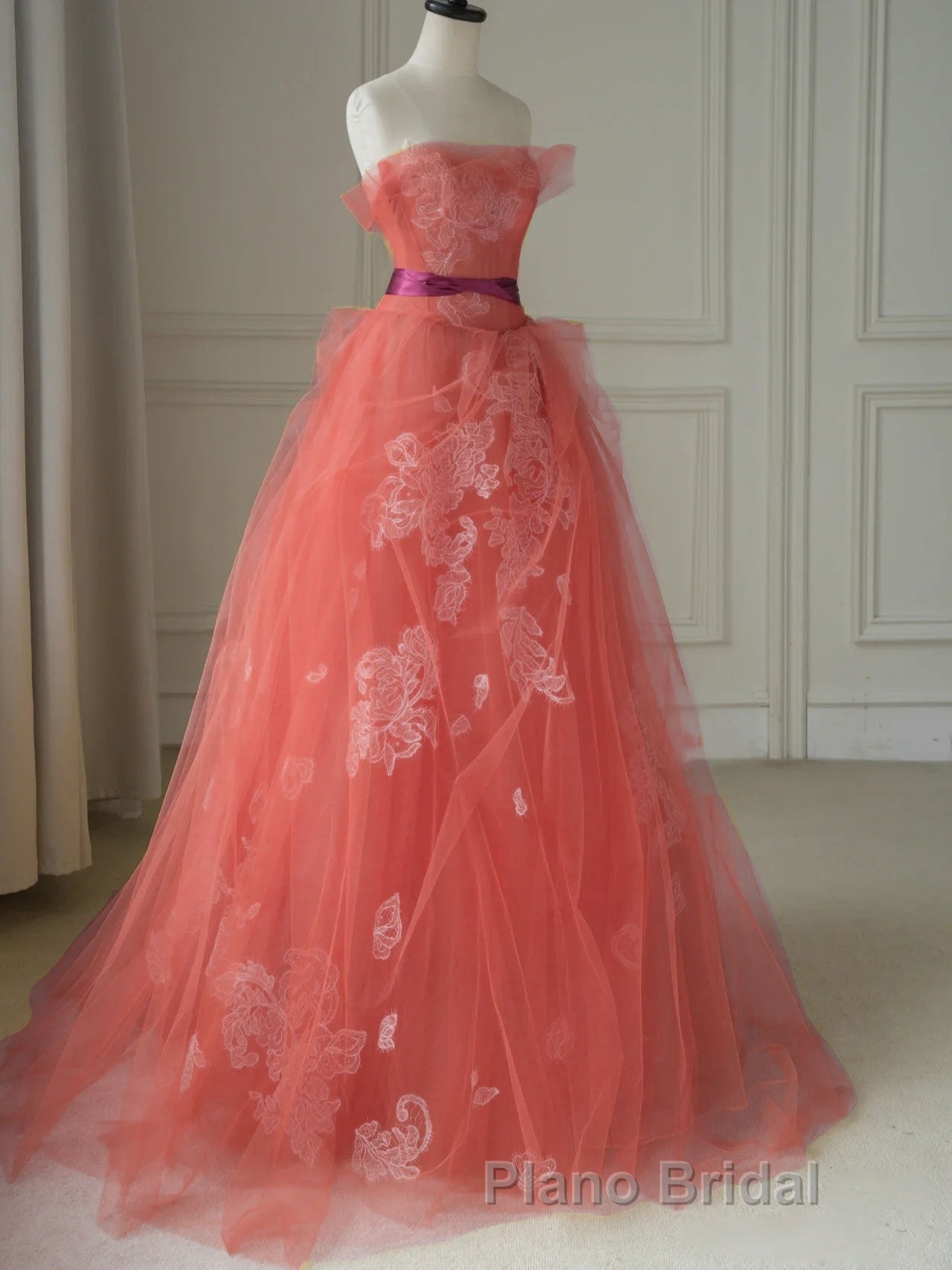 Yellow tulle lace long Formal Prom dress, yellow tulle formal dress Secondary image