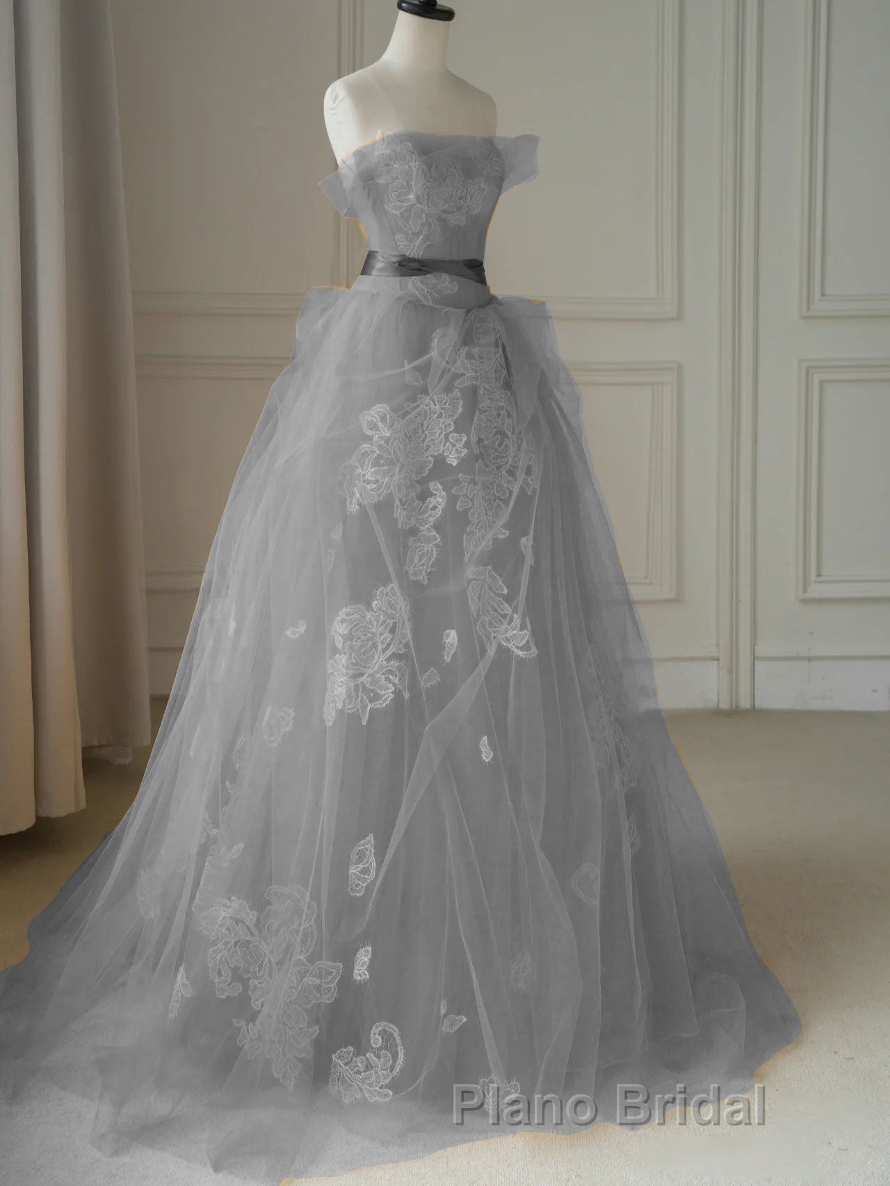 Yellow tulle lace long Formal Prom dress, yellow tulle formal dress