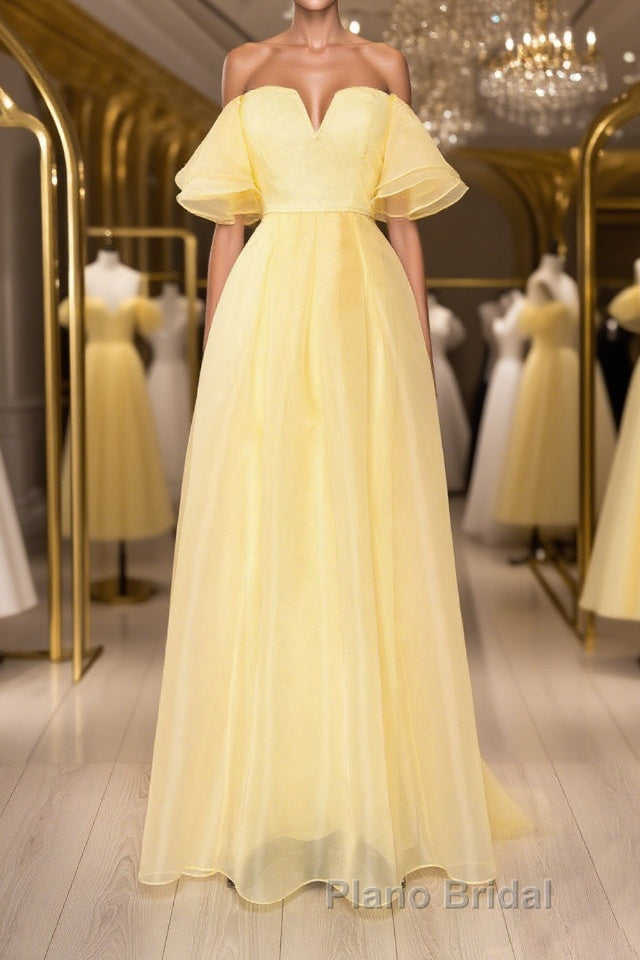 Yellow tulle off shoulder long Formal Prom dress yellow formal dress Main image