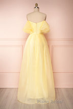 Yellow tulle off shoulder long Formal Prom dress yellow formal dress