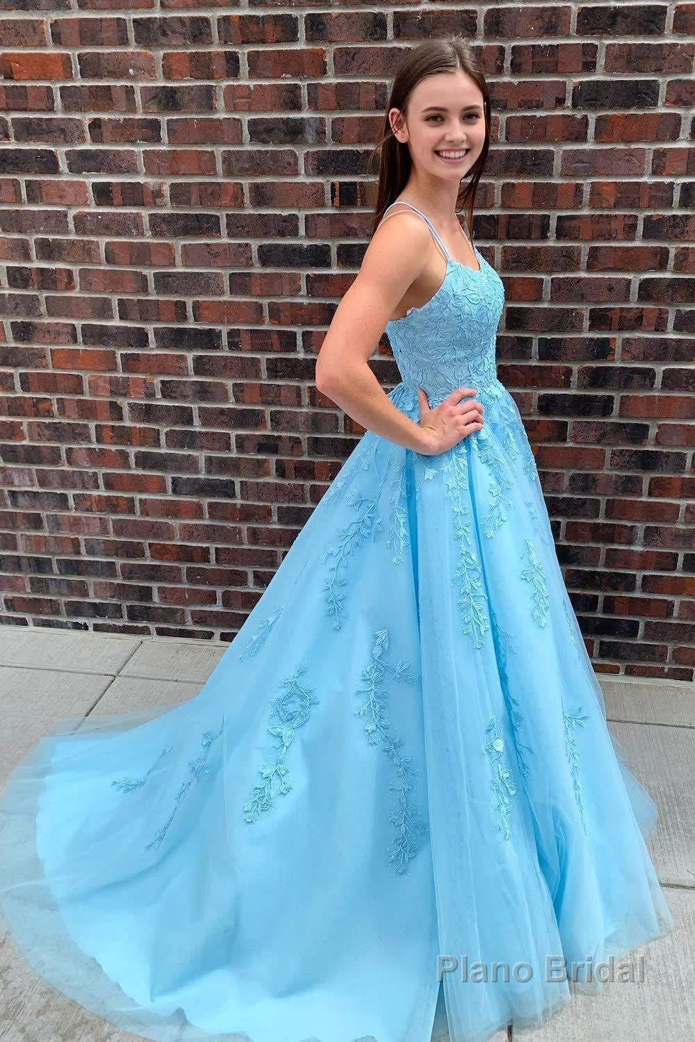 Yellow Tulle Prom Dress with Appliques