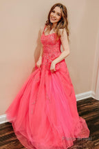 Yellow Tulle Prom Dress with Appliques