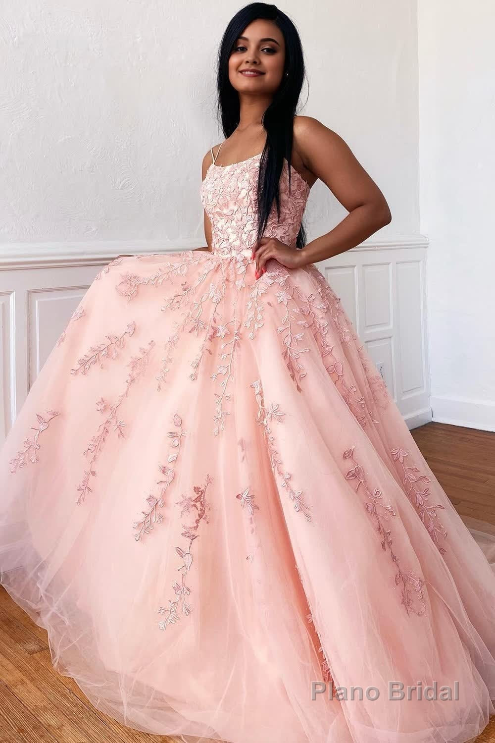 Yellow Tulle Prom Dress with Appliques