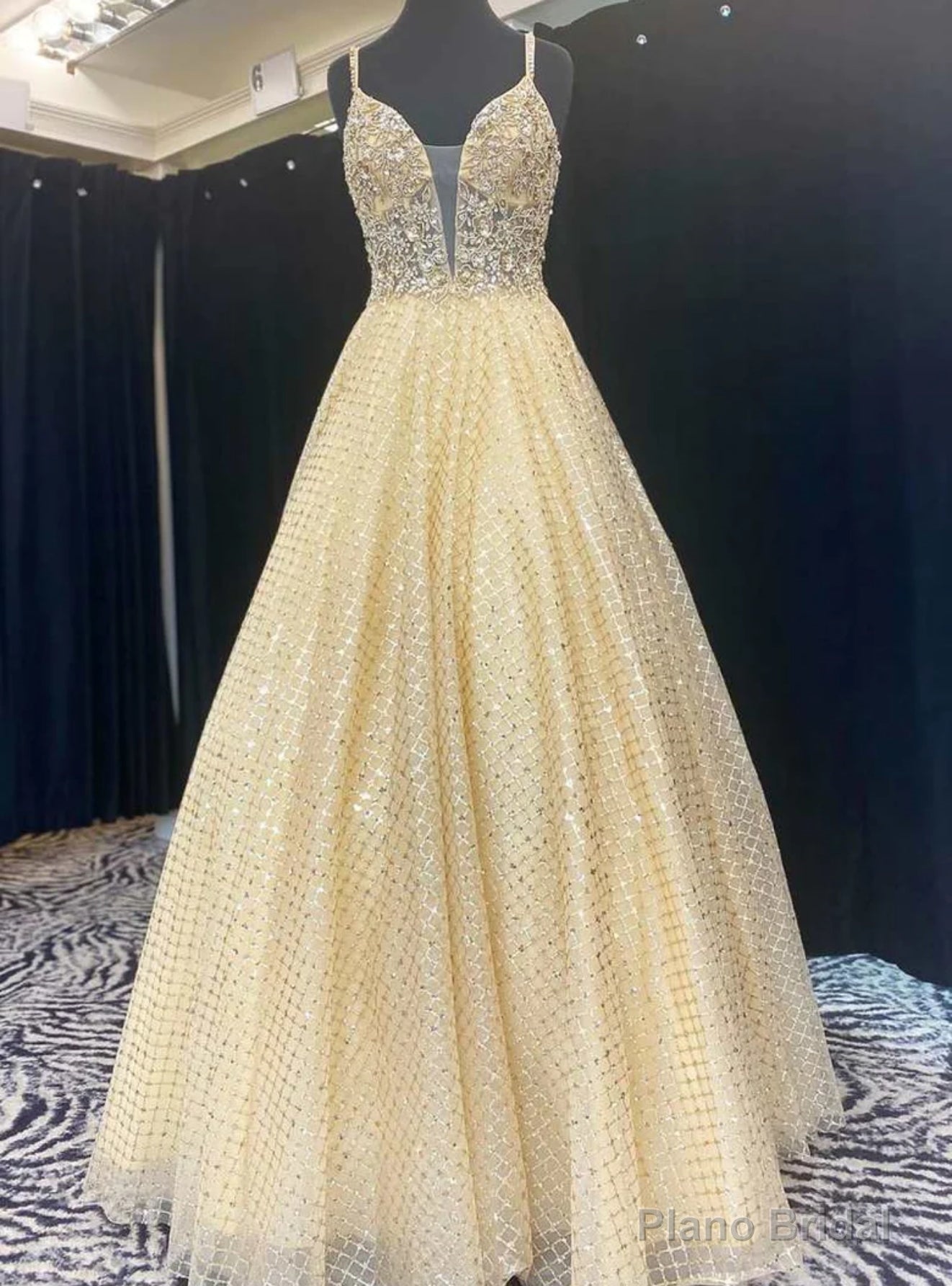 Yellow Tulle Straps Beading Prom Dress Main image