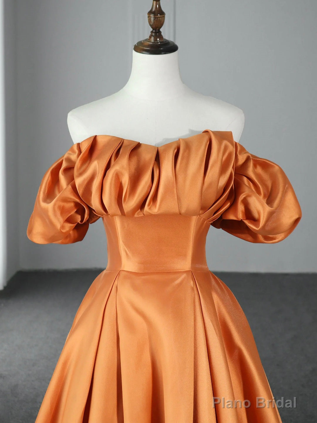 Orange Floor Length Satin Long Prom Dress, Off the Shoulder Evening Party Dress