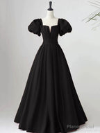 Lovely Satin Floor Length Short Sleeves Party Dress, A-Line Evening Party Dress