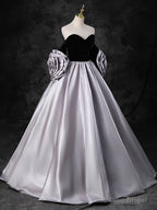 Black Sweetheart Neck Velvet Floor Length Formal Dress, Detachable off Shoulder Chic Party Dress