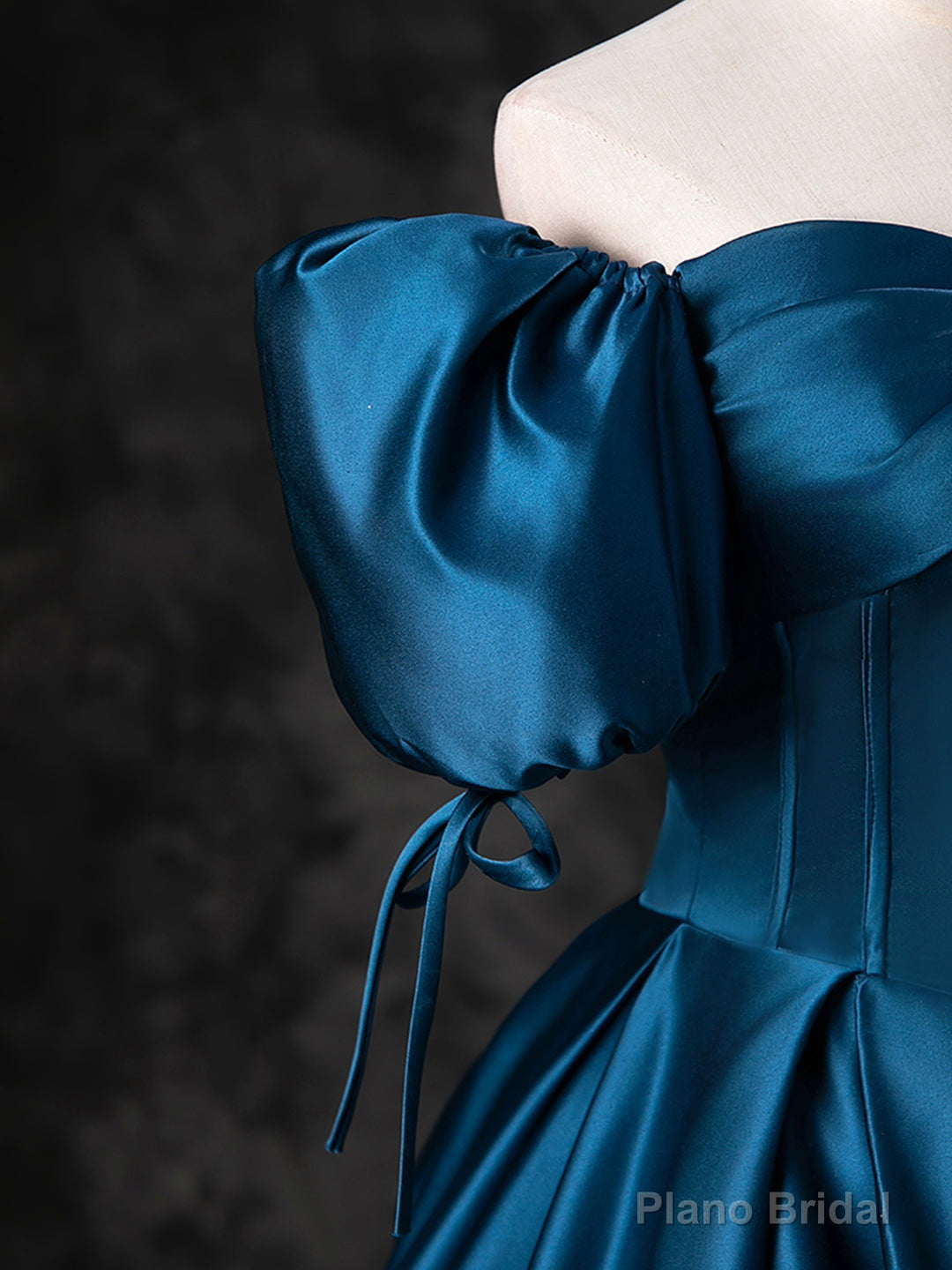 Blue Satin Off the Shoulder Floor Length Prom Dress, Blue A-Line Party Dress