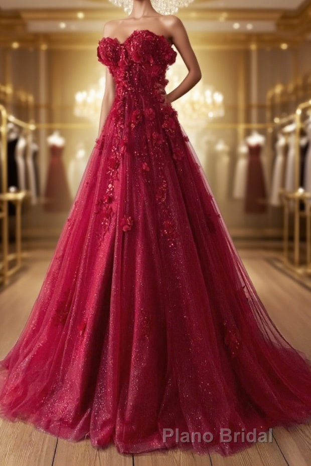 A-Line Formal Prom Dresses Elegant Dresses Formal Sweep / Brush Train Sleeveless Sweetheart Tulle with Pleats Sequin Appliques Main image