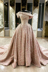 Pink Lace Long Prom Dresses, A-Line Formal Evening Dresses