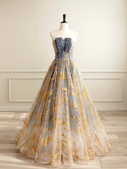 Beautiful Gradient Tulle Long Formal Dress, A-Line Strapless Prom Dress Evening Dress