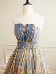 Beautiful Gradient Tulle Long Formal Dress, A-Line Strapless Prom Dress Evening Dress