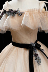 Champagne Tulle Long Prom Dresses, A-Line Princess Evening Dress