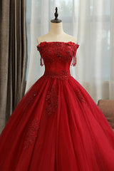 Burgundy Lace Long Formal Evening Dress, A-Line Lace Ball Gown