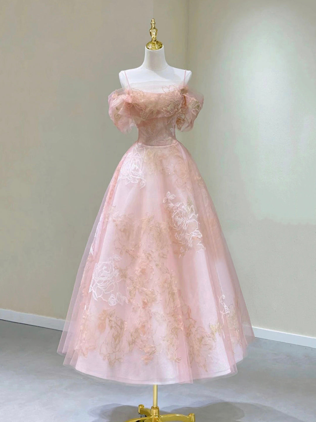 Pink Spaghetti Strap Tulle Lace Short Prom Dress, Cute A-Line Party Dress