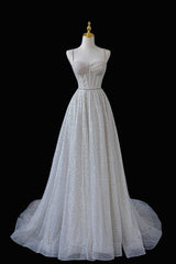 A-Line Straps Tulle Sequins Long Senior Prom Dress