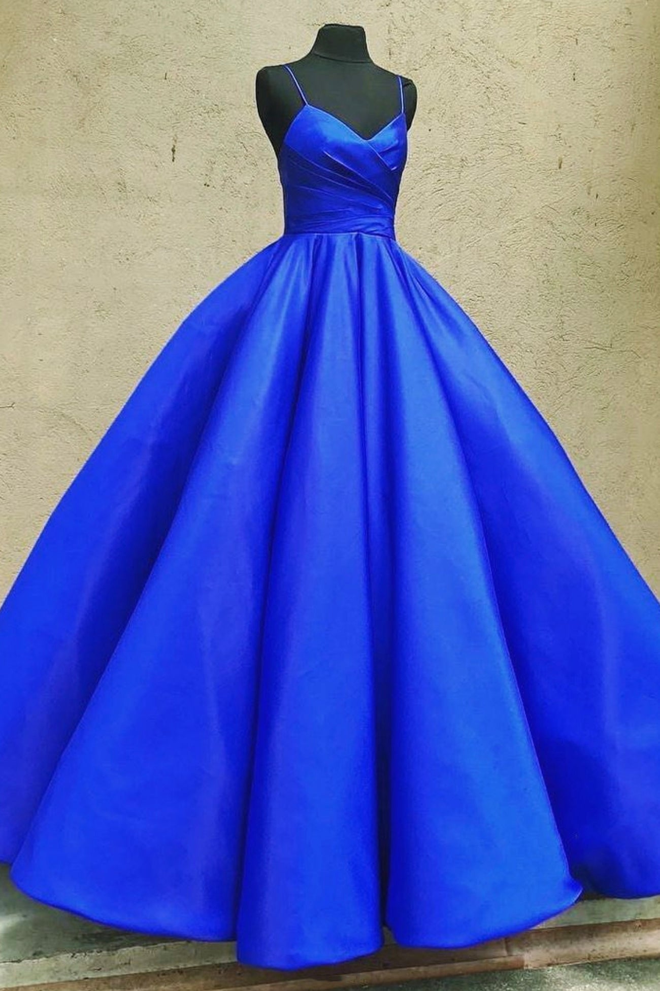 Blue Satin Long Prom Dresses, A-Line Evening Dresses