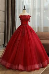 Burgundy Lace Long Formal Evening Dress, A-Line Lace Ball Gown