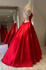Red Satin Long Prom Dress, Simple A-line Evening Dress