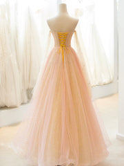 Cute Tulle Long Prom Dress, A-Line Strapless Evening Dress