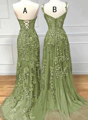 Lovely Sage Green Tulle With Lace Long Formal Dress, Sweetheart Prom Dress