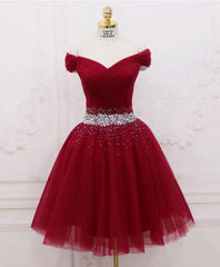 Burgundy Tulle Sequin Short Prom Dress, Burgundy Homecoming Dress, 1