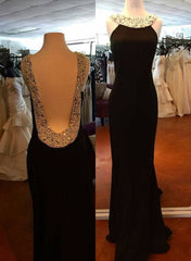 Backless Sleeveless Natural Beading Column/Sheath 2024 Junoesque Black Prom Dresses