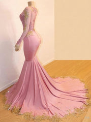 Mermaid Long Sleeves Blushing Pink Sweetheart African American Long Prom Dresses 2024