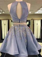 2024 A-Line/Princess Jewel Neck Sleeveless Cut Out Back Beading Two Piece Cut Short/Mini Homecoming Dresses