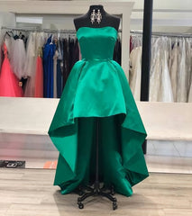 Strapless Sweetheart A Line High Low Hunter Satin Pleated Homecoming Dresses