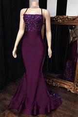 Grape Mermaid Halter Satin 2024 Lace Prom Dresses