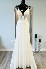 White Floral Lace Open Back Mermaid Long Wedding Dress