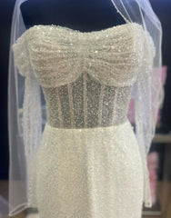 Sheath-Column Off The Shoulder Wedding Dress With Sequin