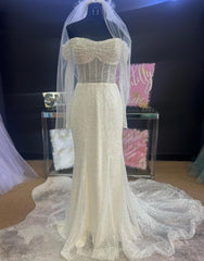 Sheath-Column Off The Shoulder Wedding Dress With Sequin