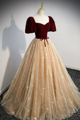 Cute Velvet Tulle Long Prom Dress, A-Line Evening Dress
