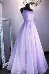 Cute Tulle Sequins Long Prom Dresses, A-Line Backless Evening Dresses