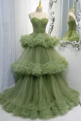 Green Tulle Long Prom Dresses, A-Line Formal Evening Dresses