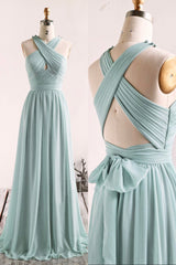 Simple Chiffon Long Prom Dress, Blue A-Line Evening Party Dress