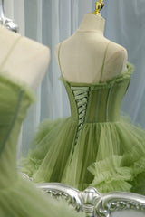 Green Tulle Long Prom Dresses, A-Line Formal Evening Dresses