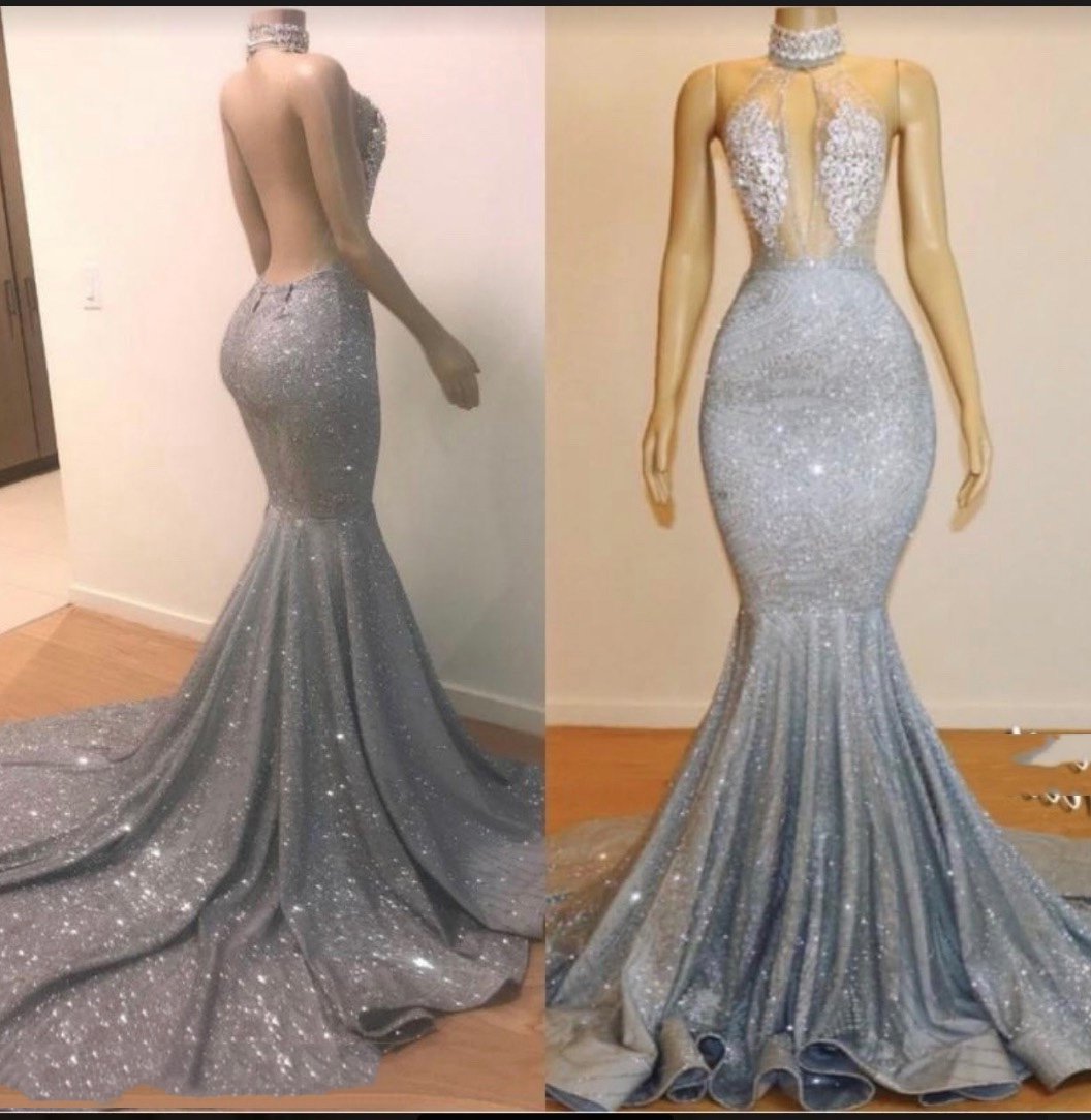 2024 High Neck  Backless Sexy Mermaid Prom Dresses