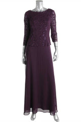 Two-Piece Plum Purple Long Sleeve Long Mother of the Bride Dress