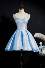 Simple Satin Short Prom Dress, A-Line Blue Party Dress